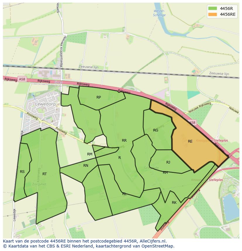 Afbeelding van het postcodegebied 4456 RE op de kaart.