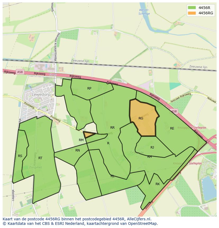 Afbeelding van het postcodegebied 4456 RG op de kaart.