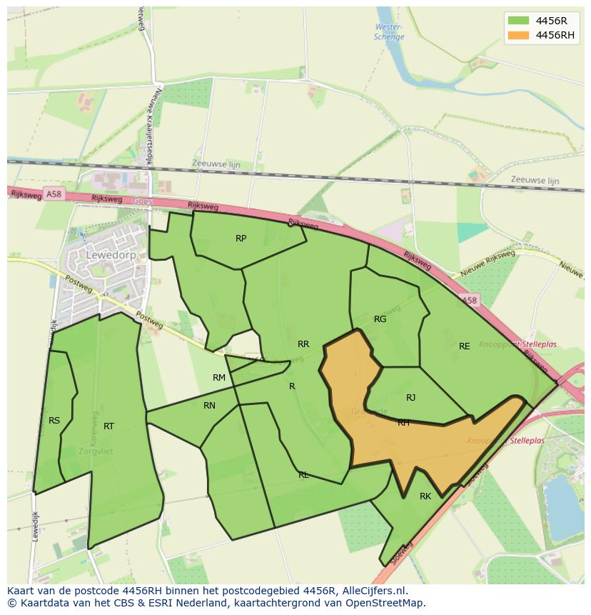 Afbeelding van het postcodegebied 4456 RH op de kaart.