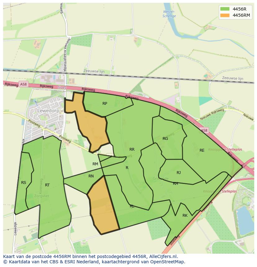 Afbeelding van het postcodegebied 4456 RM op de kaart.