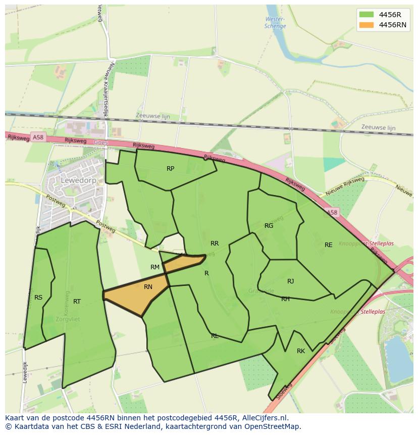 Afbeelding van het postcodegebied 4456 RN op de kaart.
