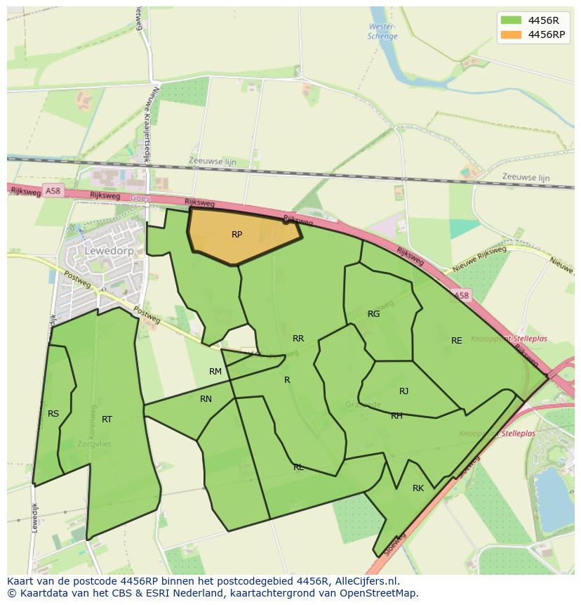 Afbeelding van het postcodegebied 4456 RP op de kaart.
