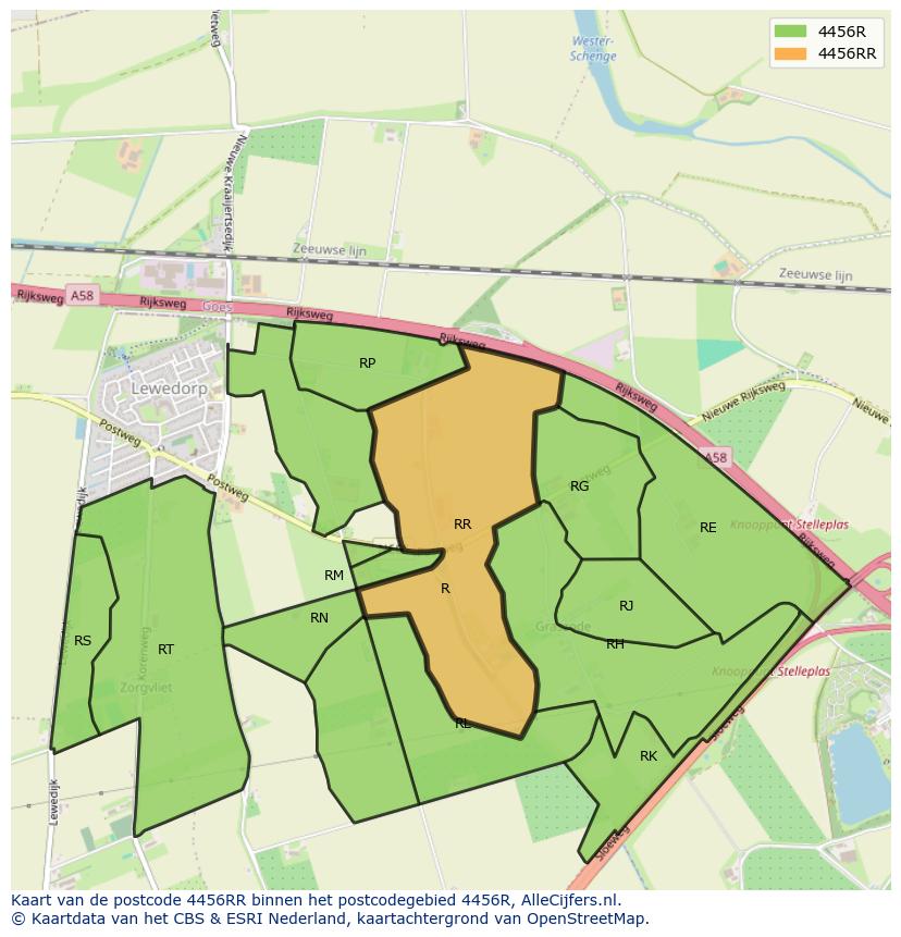 Afbeelding van het postcodegebied 4456 RR op de kaart.