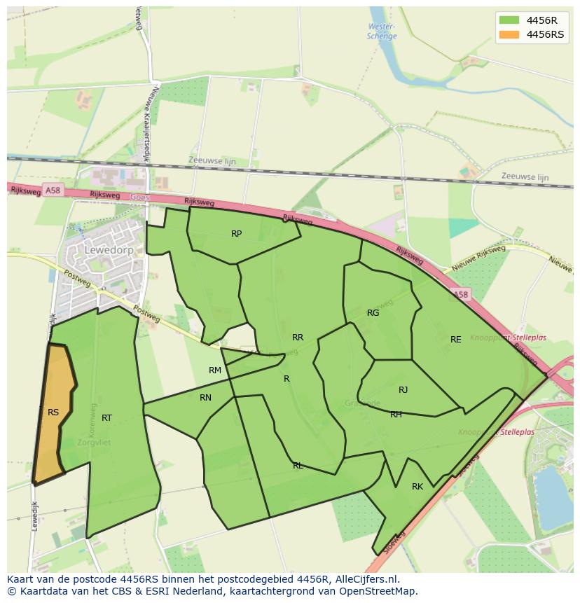 Afbeelding van het postcodegebied 4456 RS op de kaart.