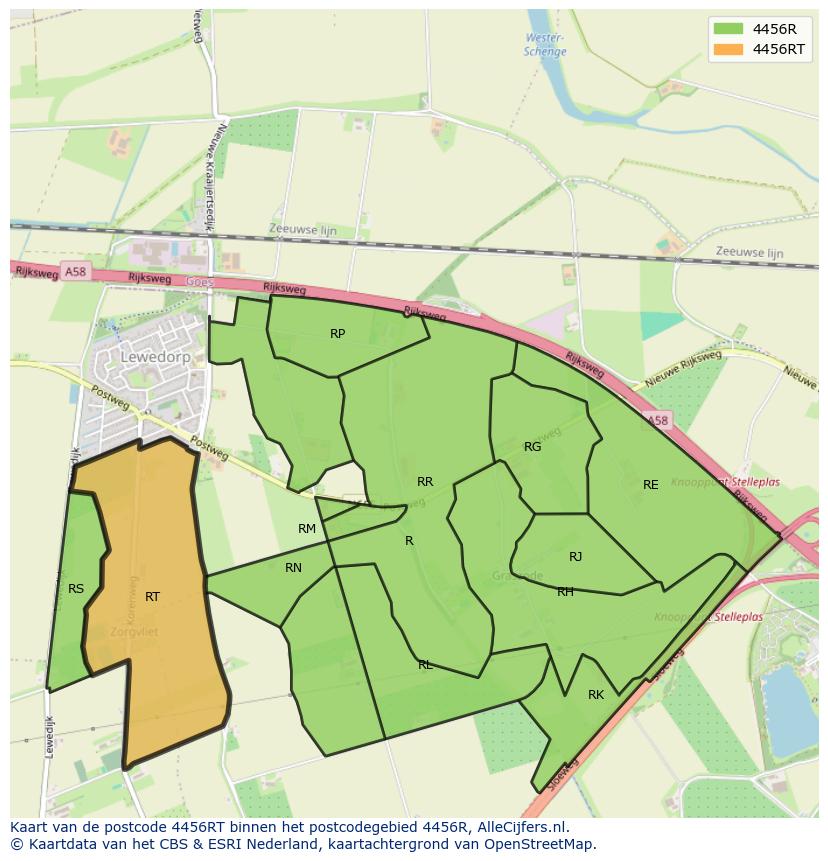 Afbeelding van het postcodegebied 4456 RT op de kaart.