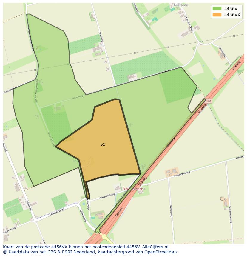 Afbeelding van het postcodegebied 4456 VX op de kaart.