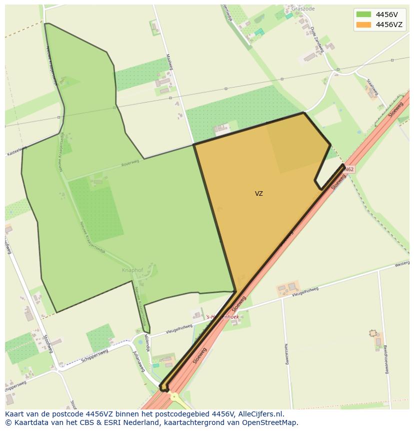 Afbeelding van het postcodegebied 4456 VZ op de kaart.