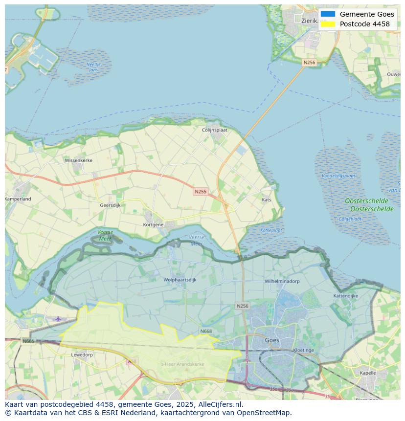 Afbeelding van het postcodegebied 4458 op de kaart.