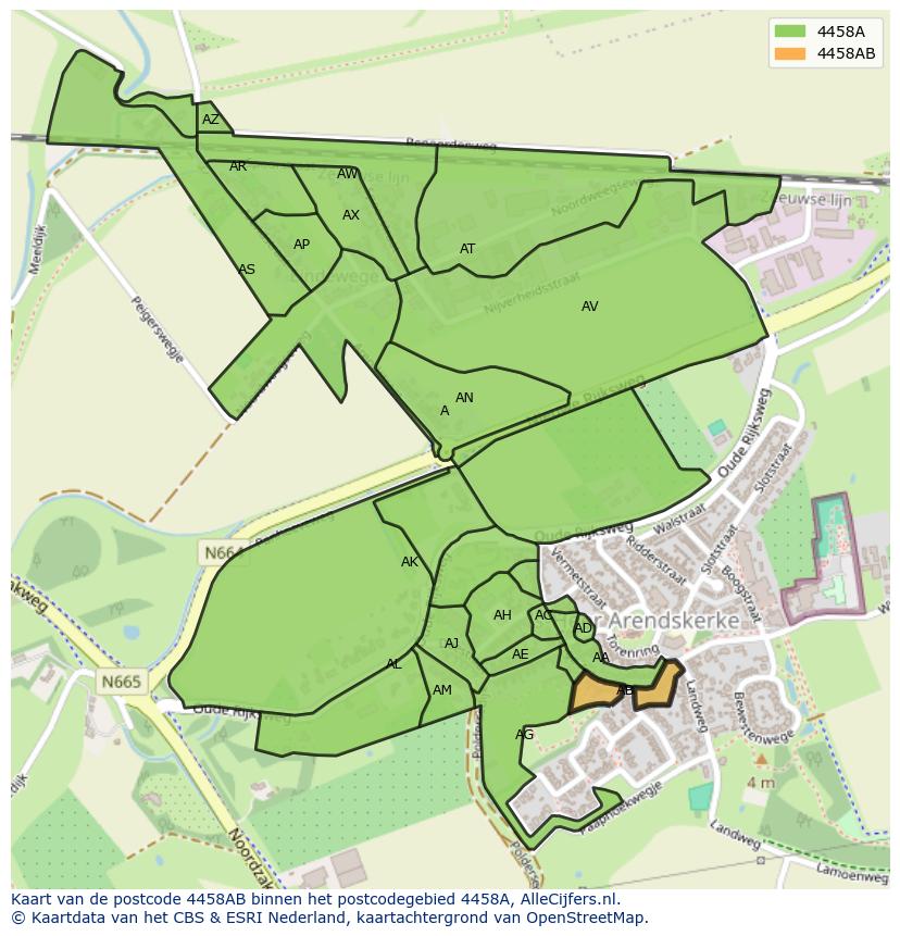 Afbeelding van het postcodegebied 4458 AB op de kaart.