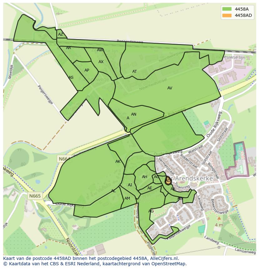 Afbeelding van het postcodegebied 4458 AD op de kaart.