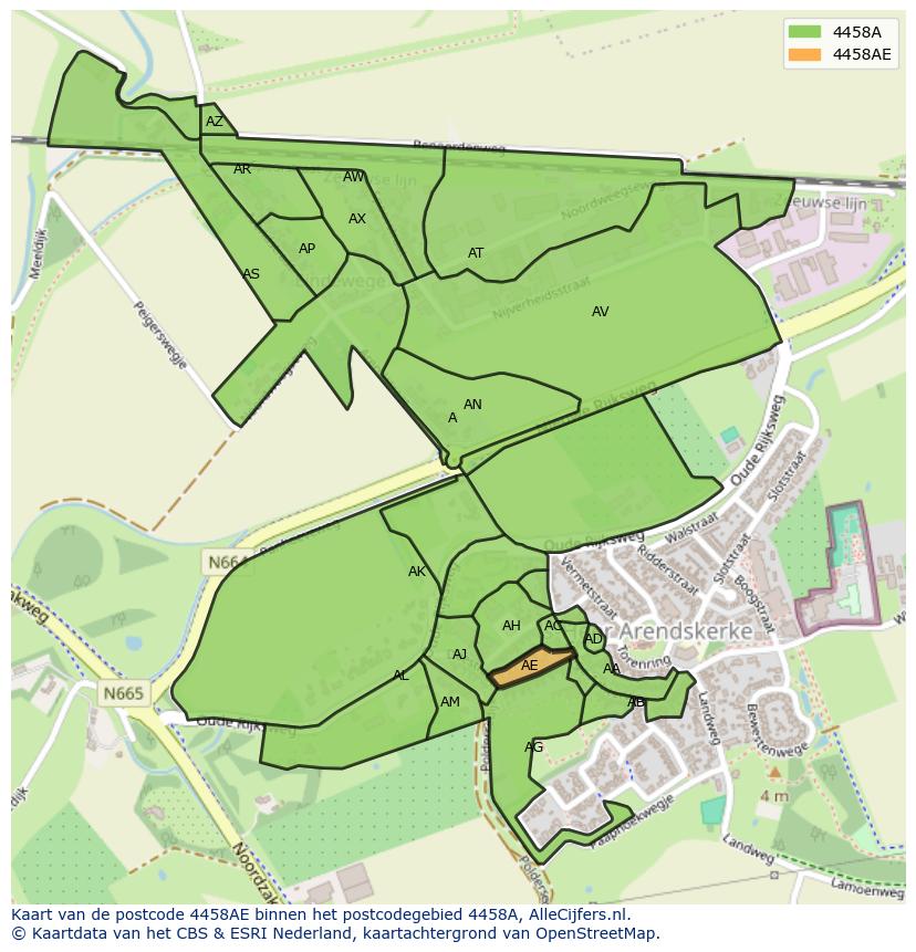 Afbeelding van het postcodegebied 4458 AE op de kaart.