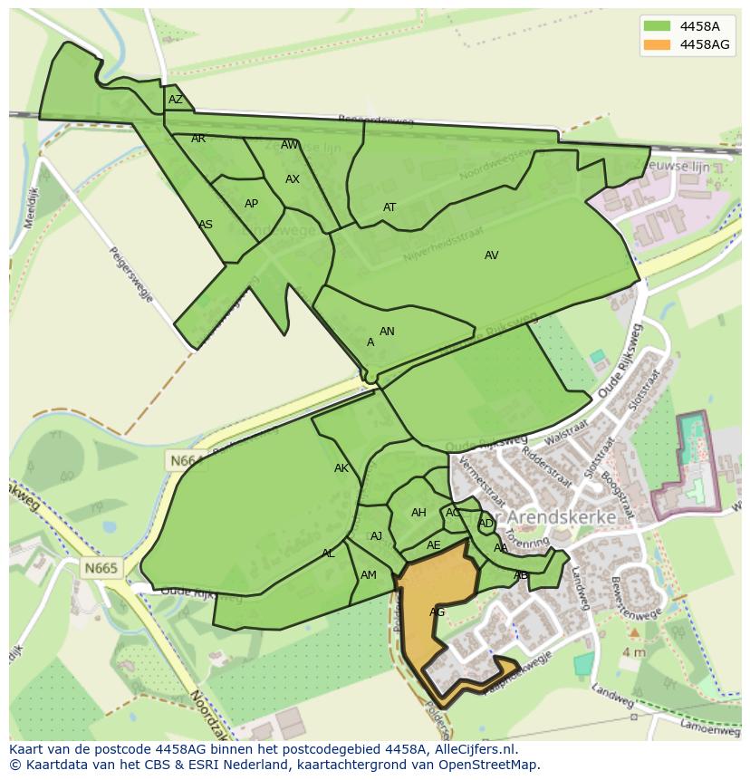Afbeelding van het postcodegebied 4458 AG op de kaart.
