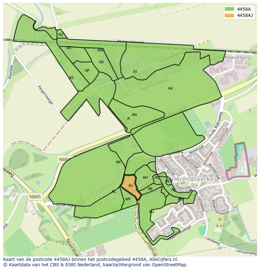 Afbeelding van het postcodegebied 4458 AJ op de kaart.