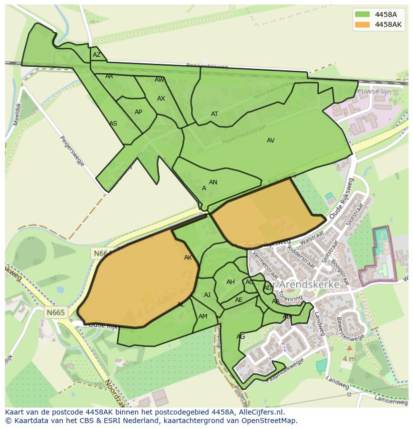 Afbeelding van het postcodegebied 4458 AK op de kaart.