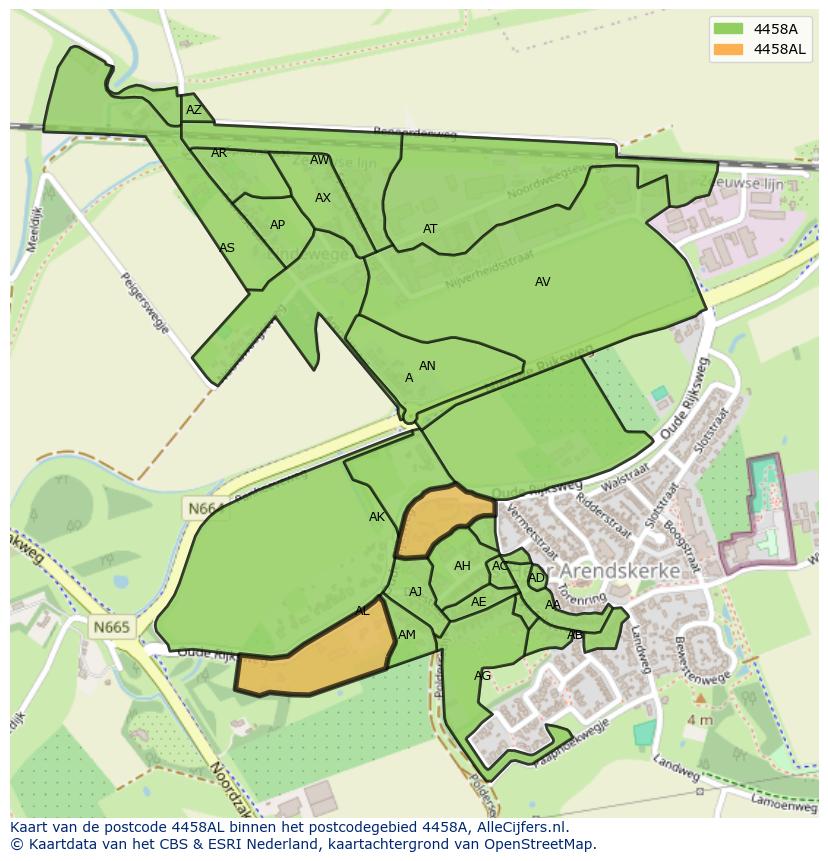 Afbeelding van het postcodegebied 4458 AL op de kaart.