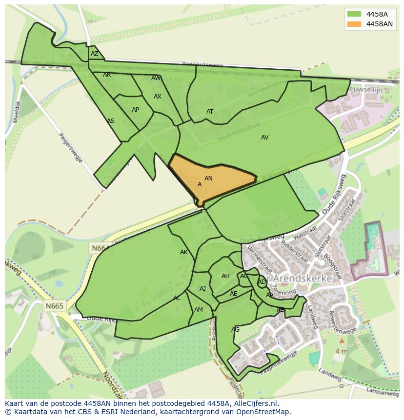 Afbeelding van het postcodegebied 4458 AN op de kaart.