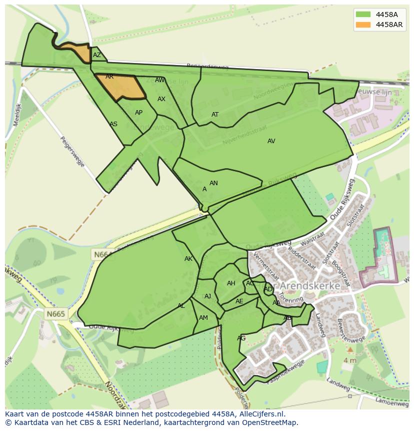 Afbeelding van het postcodegebied 4458 AR op de kaart.