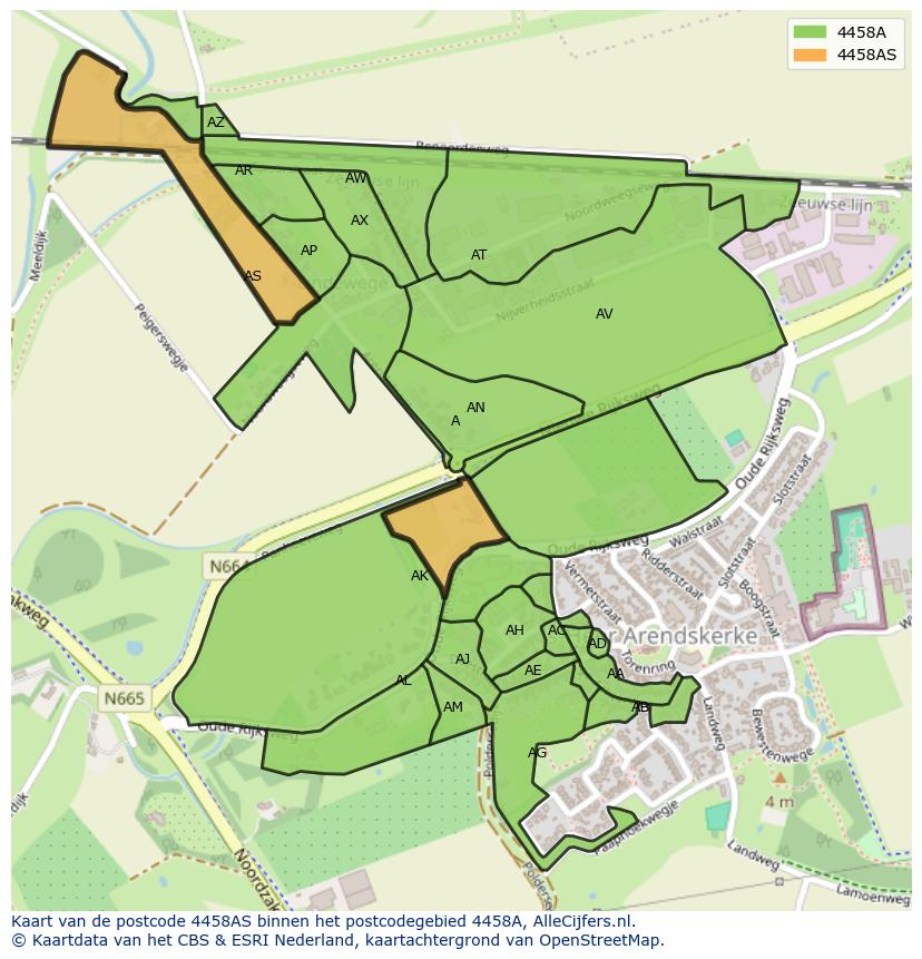 Afbeelding van het postcodegebied 4458 AS op de kaart.