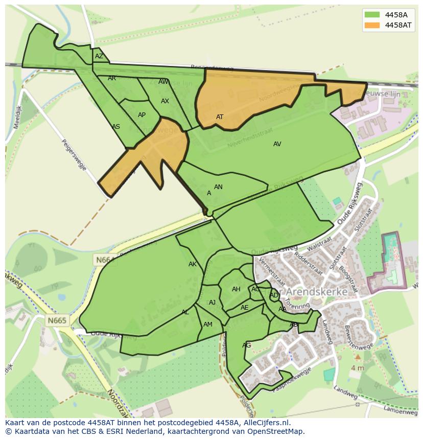 Afbeelding van het postcodegebied 4458 AT op de kaart.