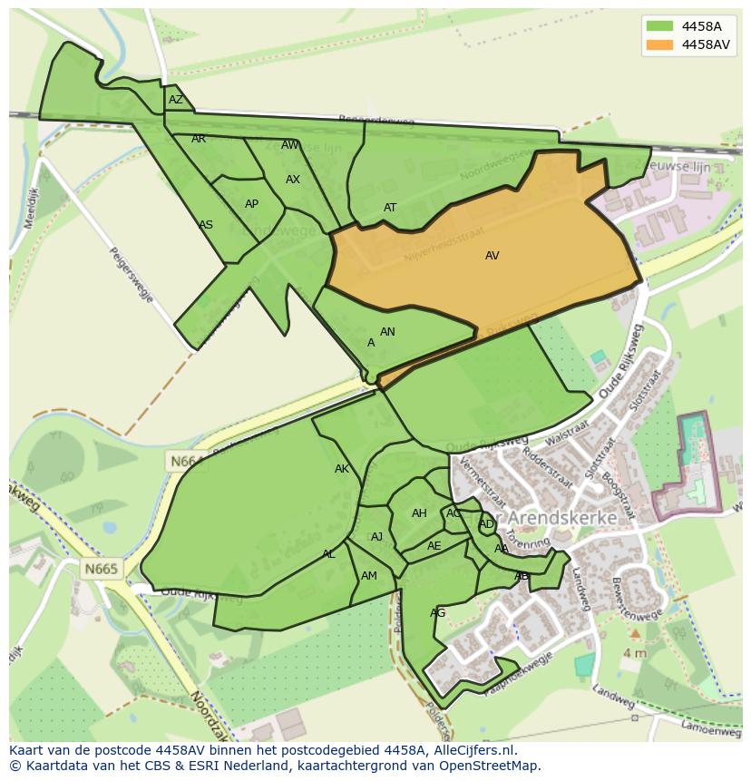 Afbeelding van het postcodegebied 4458 AV op de kaart.