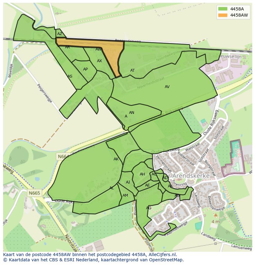 Afbeelding van het postcodegebied 4458 AW op de kaart.