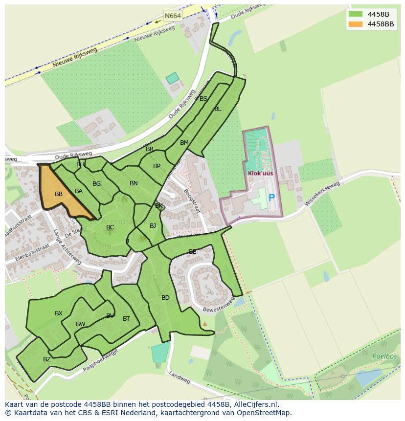 Afbeelding van het postcodegebied 4458 BB op de kaart.