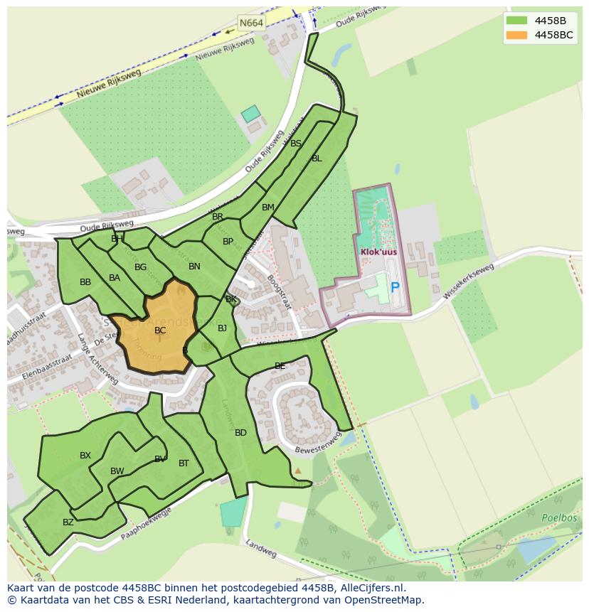 Afbeelding van het postcodegebied 4458 BC op de kaart.