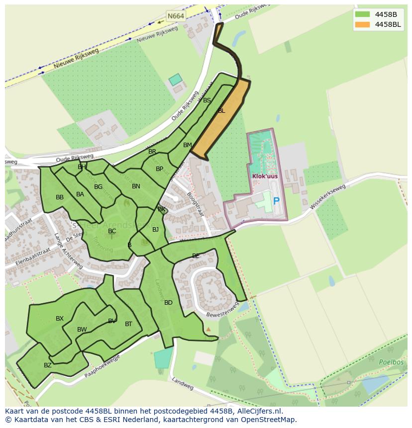 Afbeelding van het postcodegebied 4458 BL op de kaart.