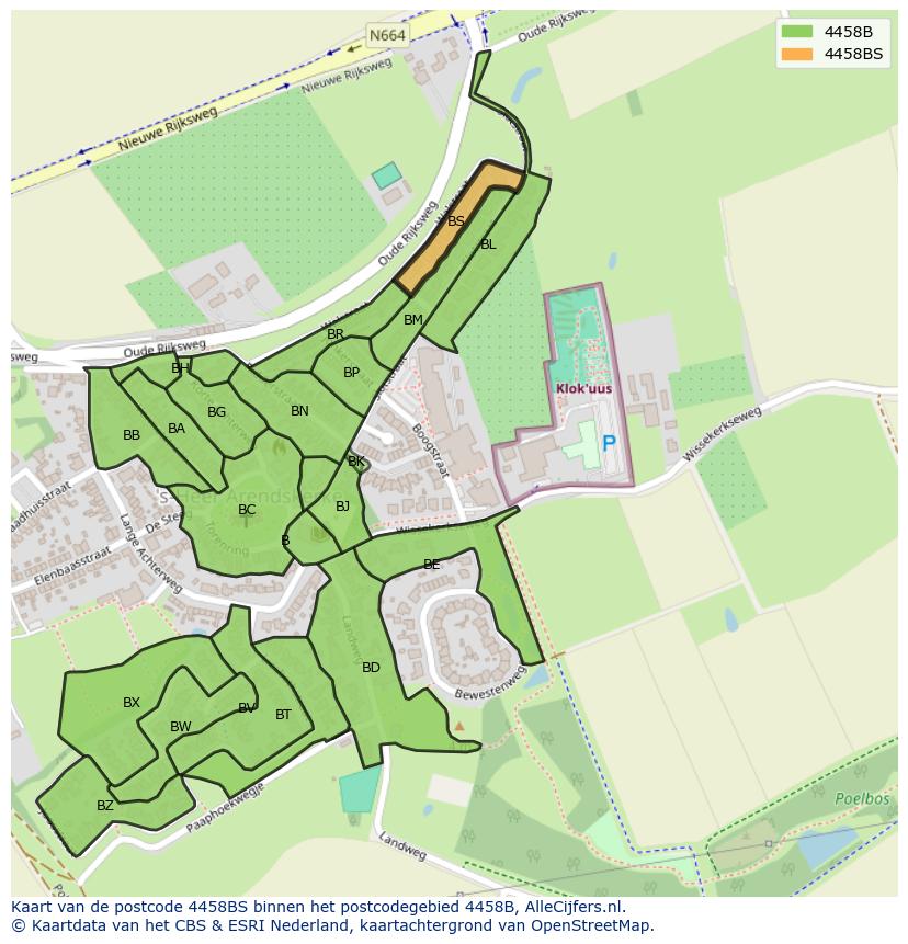 Afbeelding van het postcodegebied 4458 BS op de kaart.