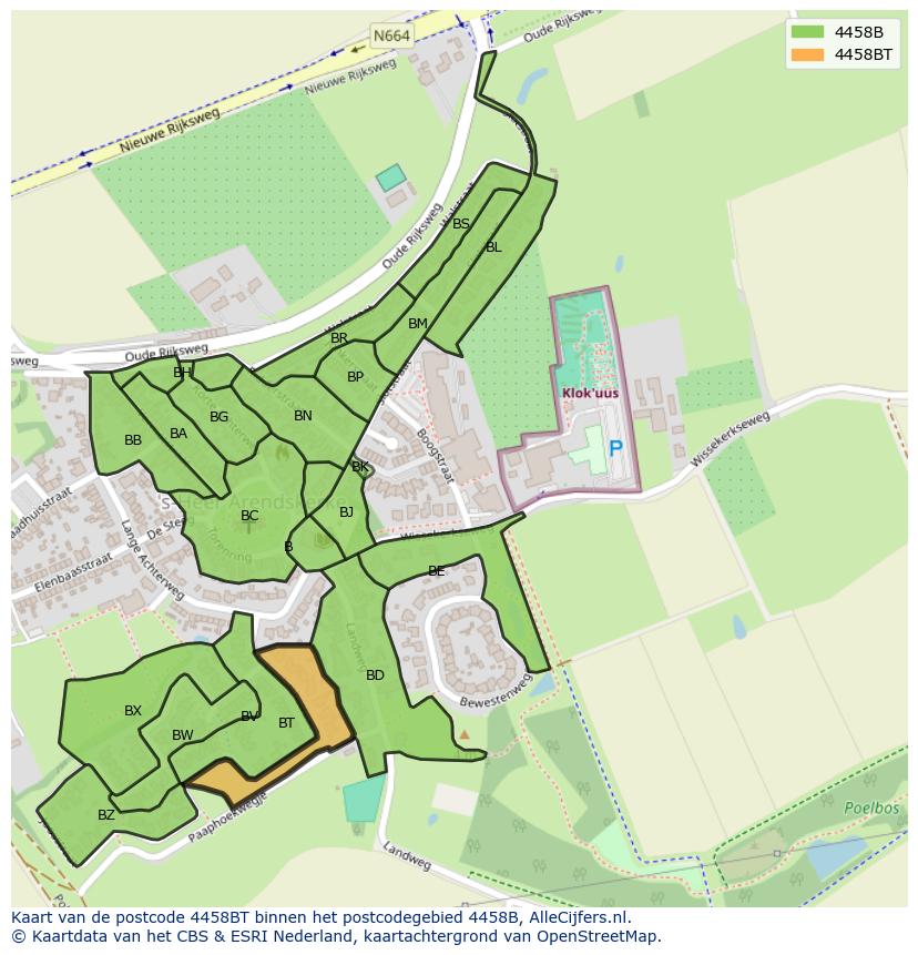 Afbeelding van het postcodegebied 4458 BT op de kaart.