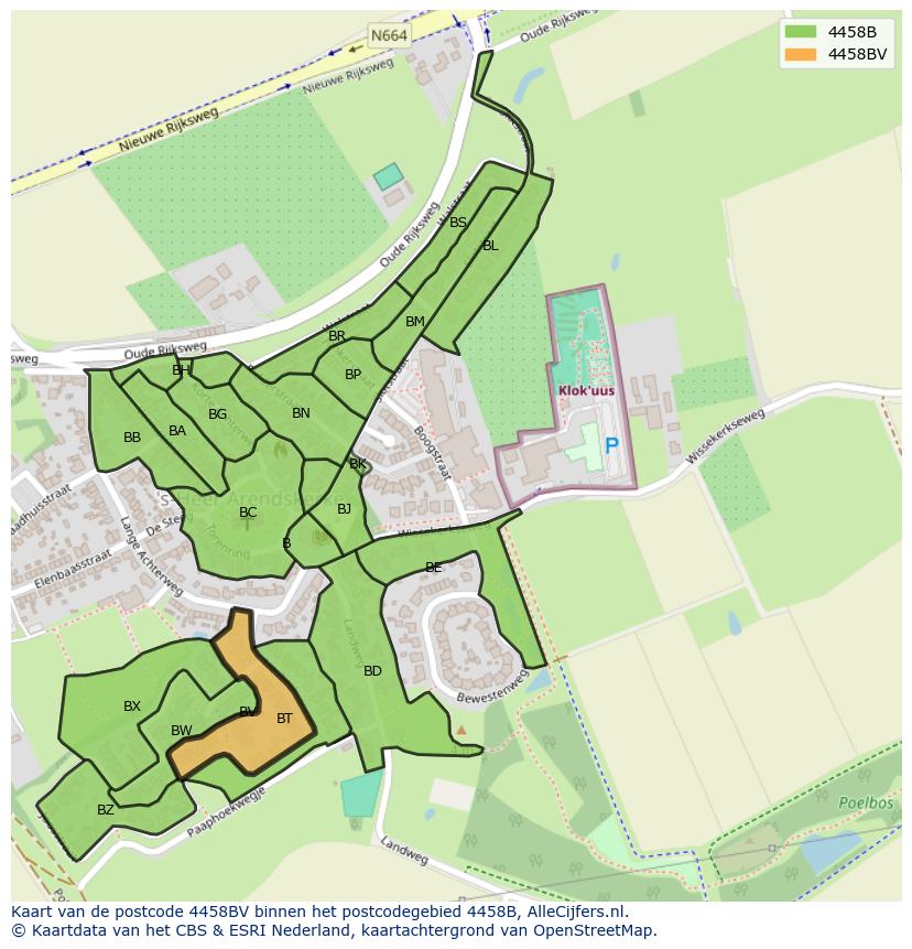 Afbeelding van het postcodegebied 4458 BV op de kaart.