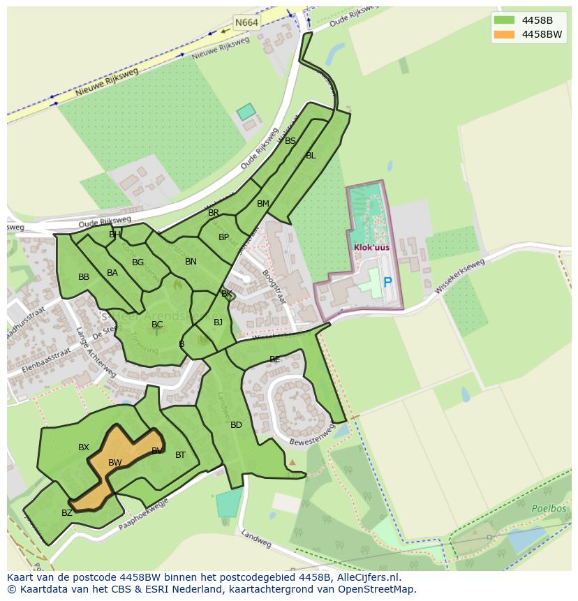Afbeelding van het postcodegebied 4458 BW op de kaart.