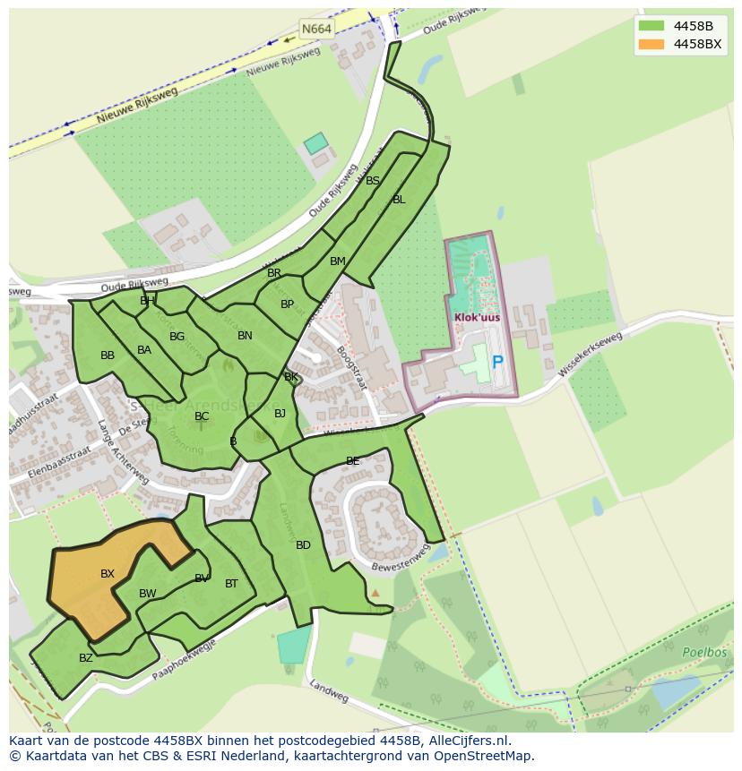 Afbeelding van het postcodegebied 4458 BX op de kaart.