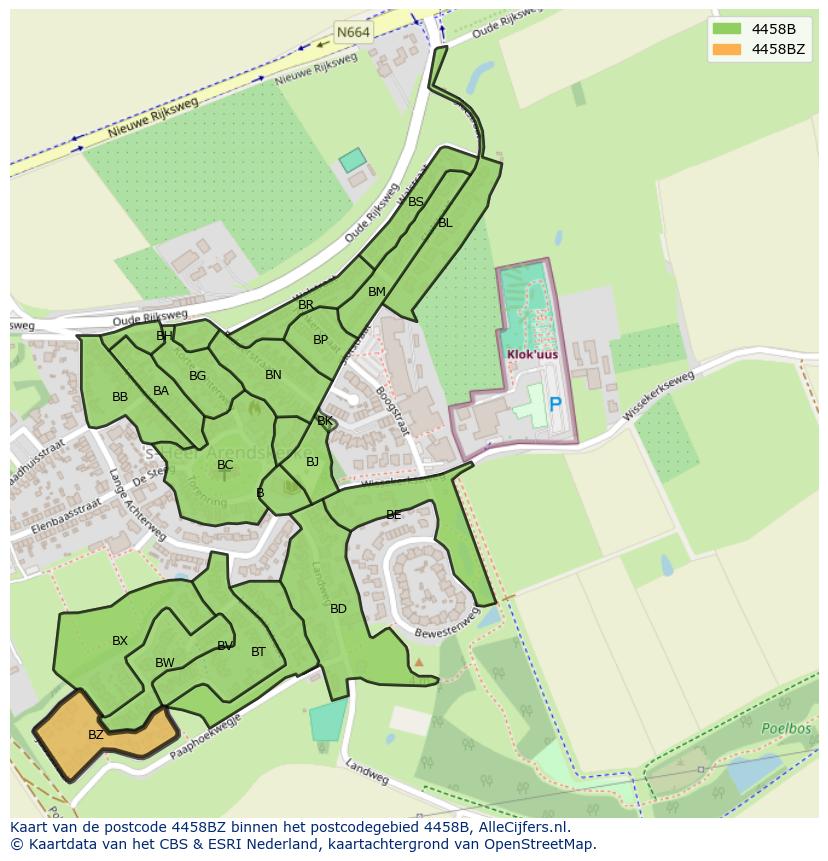 Afbeelding van het postcodegebied 4458 BZ op de kaart.