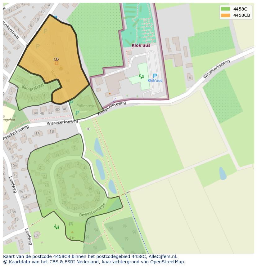 Afbeelding van het postcodegebied 4458 CB op de kaart.