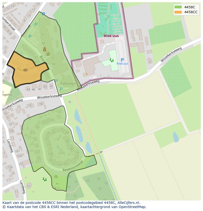 Afbeelding van het postcodegebied 4458 CC op de kaart.