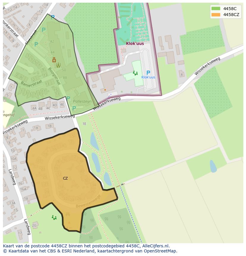 Afbeelding van het postcodegebied 4458 CZ op de kaart.