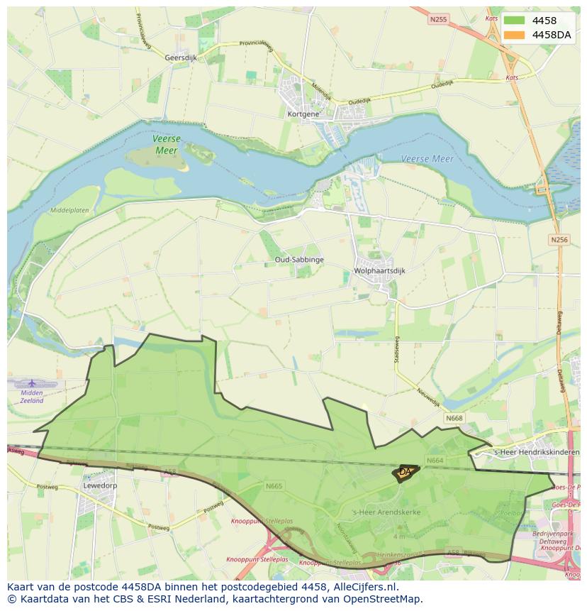 Afbeelding van het postcodegebied 4458 DA op de kaart.