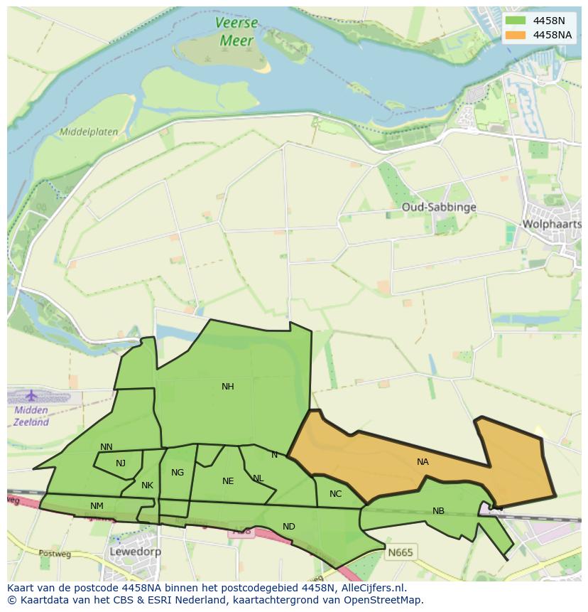 Afbeelding van het postcodegebied 4458 NA op de kaart.