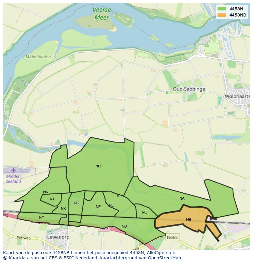 Afbeelding van het postcodegebied 4458 NB op de kaart.