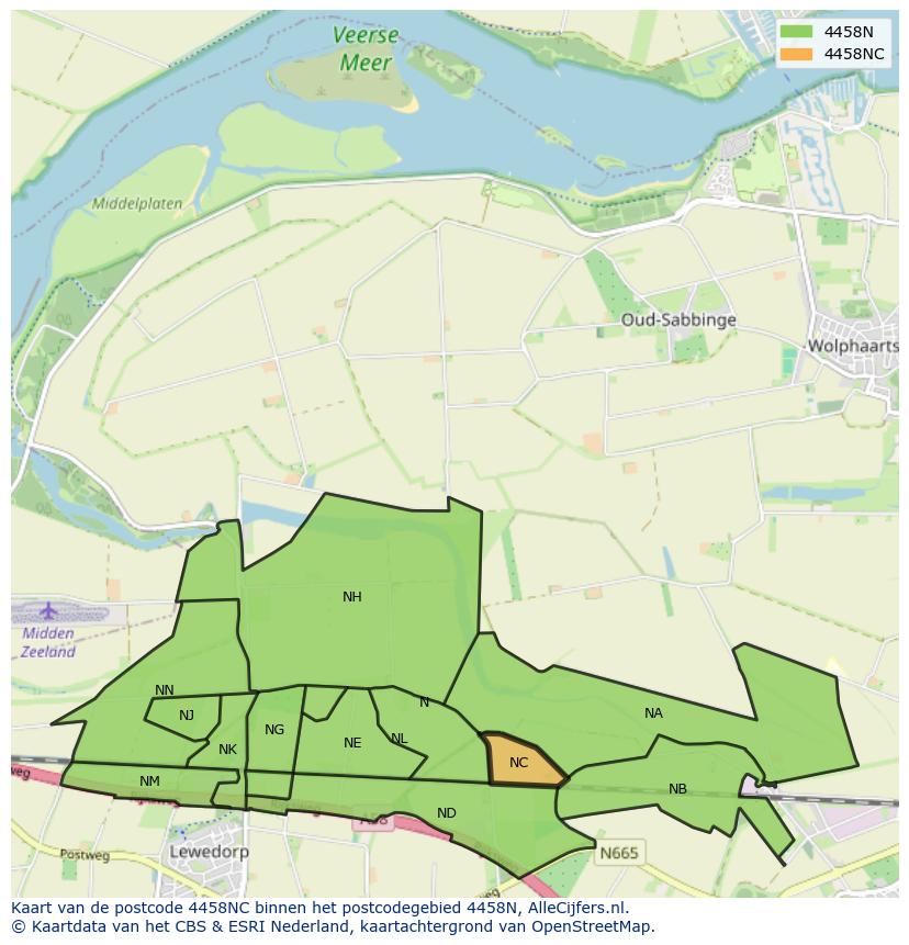 Afbeelding van het postcodegebied 4458 NC op de kaart.