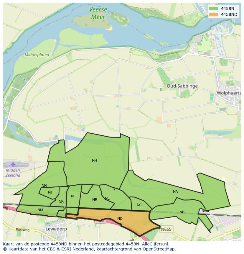 Afbeelding van het postcodegebied 4458 ND op de kaart.