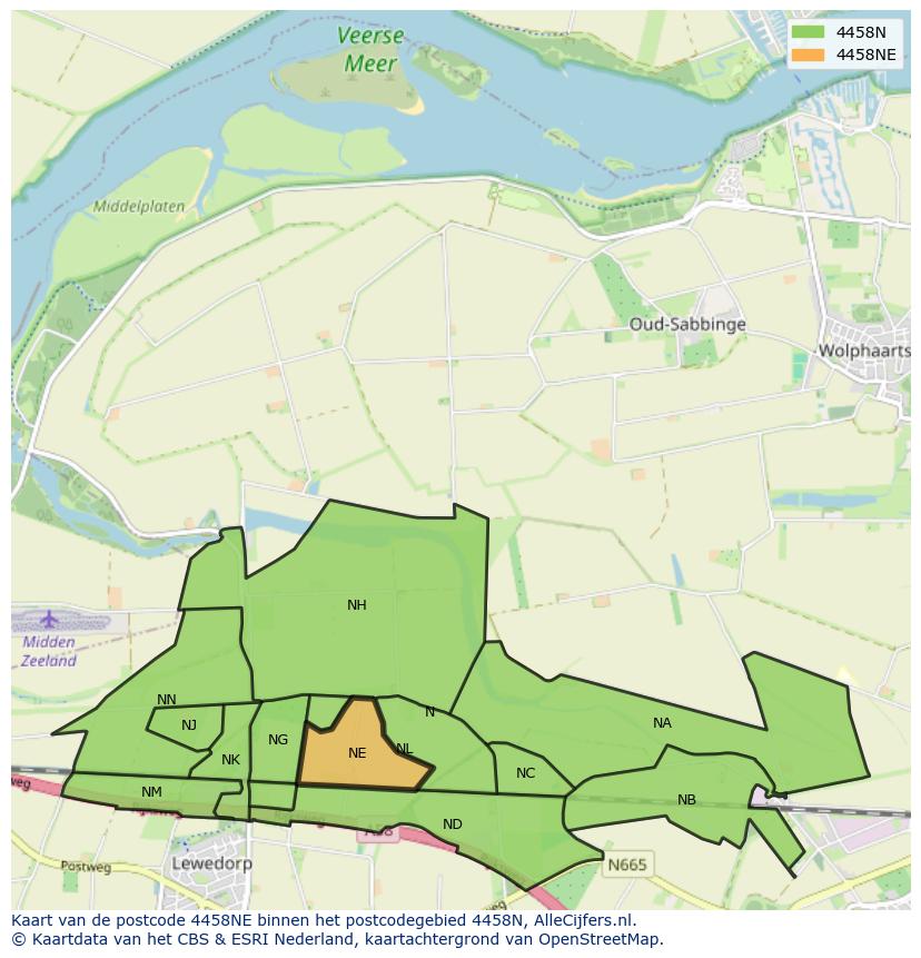 Afbeelding van het postcodegebied 4458 NE op de kaart.