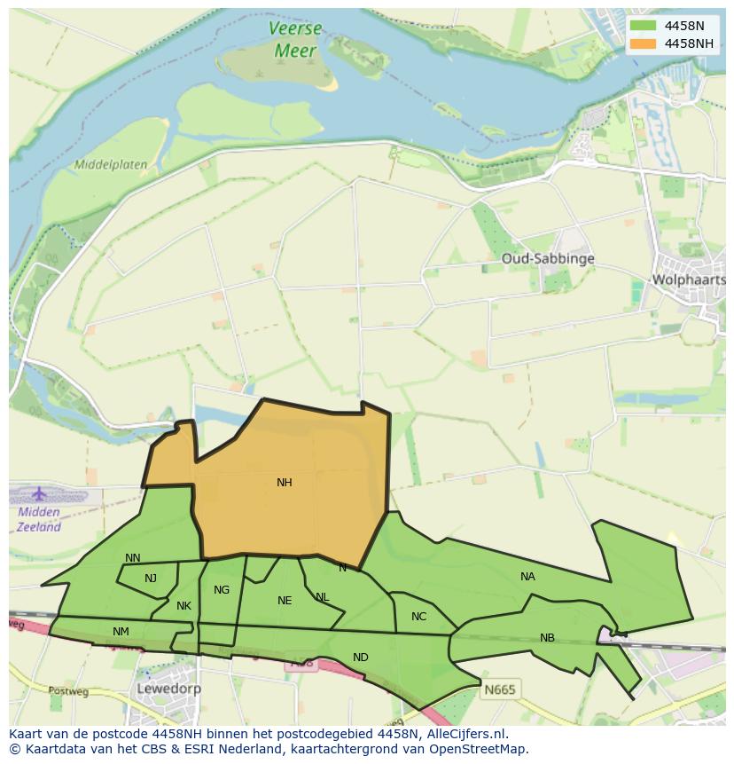 Afbeelding van het postcodegebied 4458 NH op de kaart.