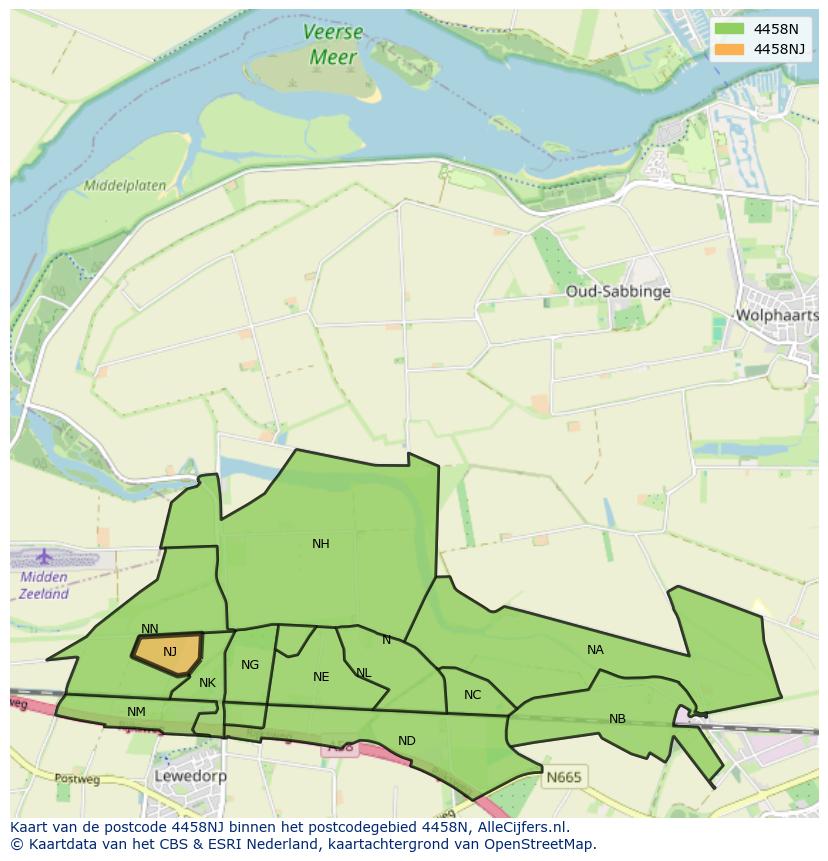 Afbeelding van het postcodegebied 4458 NJ op de kaart.