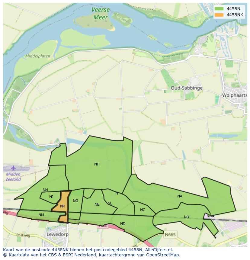 Afbeelding van het postcodegebied 4458 NK op de kaart.