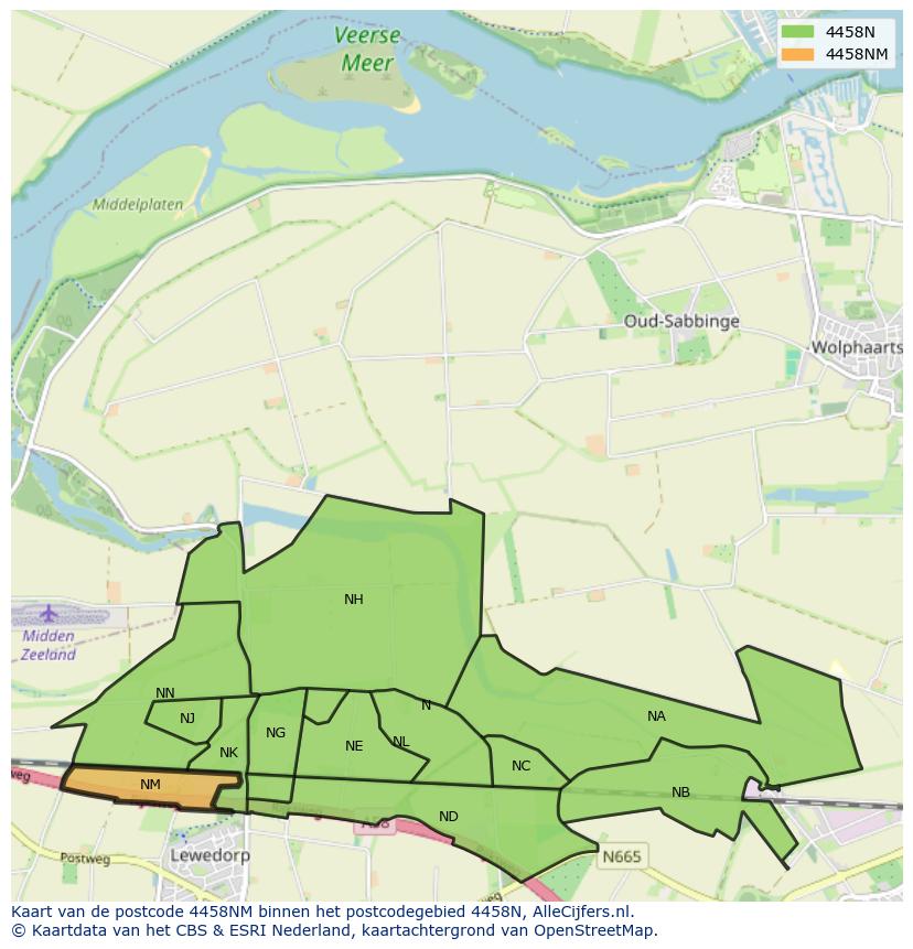Afbeelding van het postcodegebied 4458 NM op de kaart.
