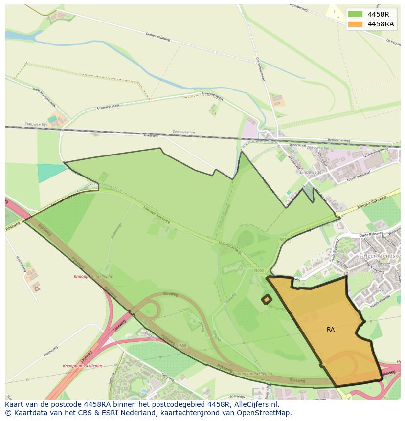 Afbeelding van het postcodegebied 4458 RA op de kaart.