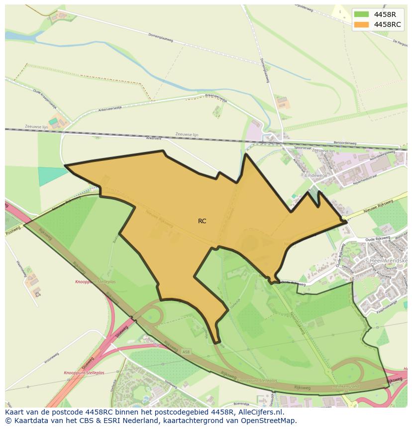 Afbeelding van het postcodegebied 4458 RC op de kaart.
