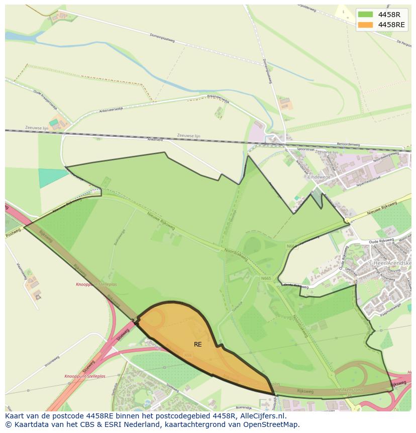 Afbeelding van het postcodegebied 4458 RE op de kaart.
